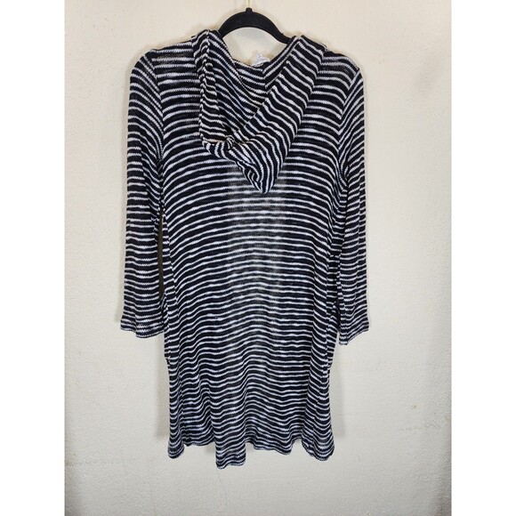 Splendid Cardigan XS Black White Striped Hooded Open Front Knit Sweater Made USA - Picture 2 of 7